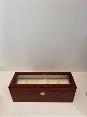Wood Grain Watch Display Case with Glass Top - Brown